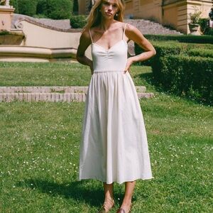 Christy Dawn Cream Midi Dress with Spaghetti Straps